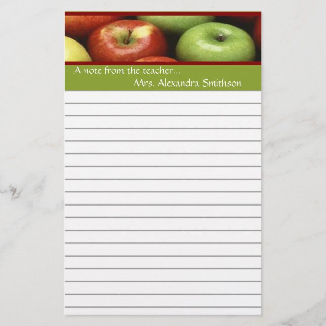 Note From Teacher Personalized Apple Stationery (Front)
