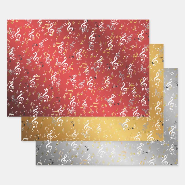 note, music, musical, melody, symbol, sound, desig wrapping paper sheets (Set)