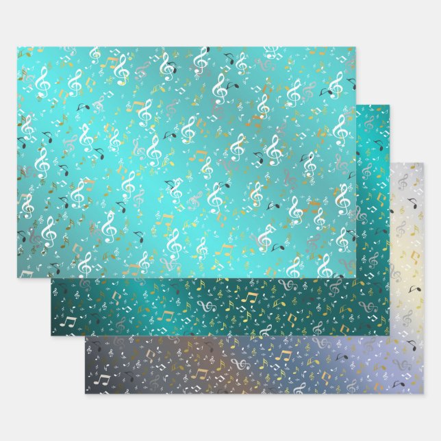 note, music, musical, melody, symbol, sound, desig wrapping paper sheets (Set)