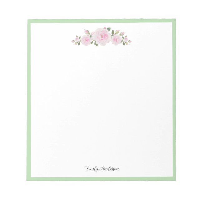 Note Pad with Name Soft Pink Roses (Front)