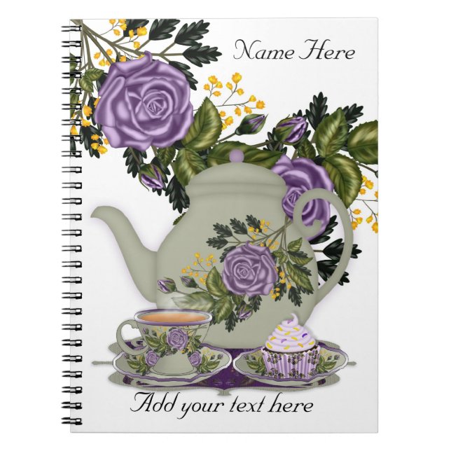 Note Pad With Tea, Cupcakes And Roses Notebook (Front)