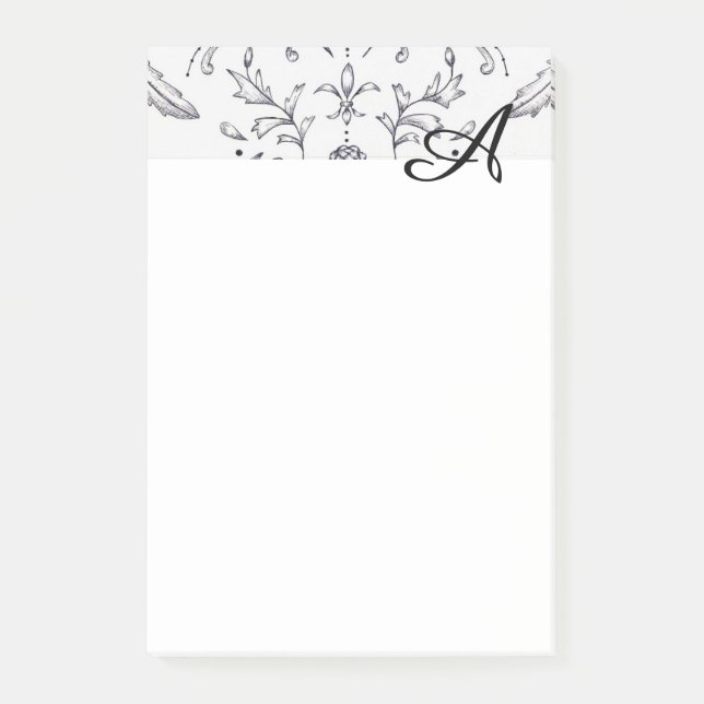 Note Pads Elegant Initial Damask 4 x 6 (Front)