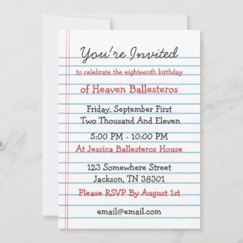 Note Paper Design Birthday Invitations by AllyJCat at Zazzle