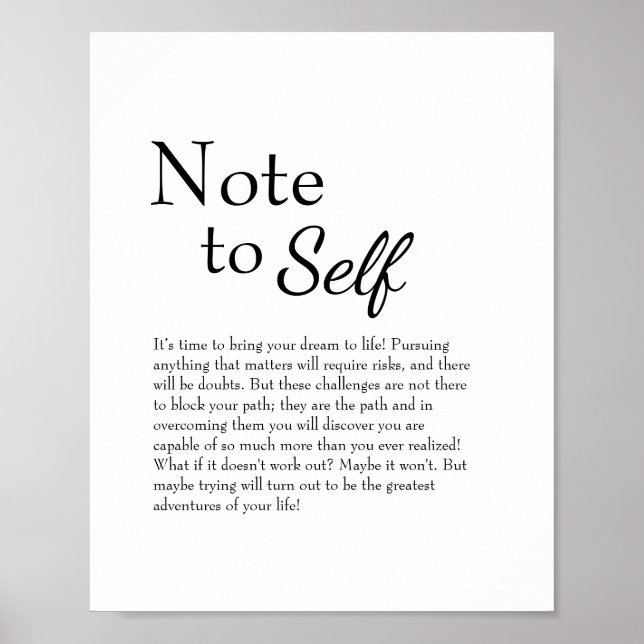 NOTE TO SELF Empowering Inspirational Poster (Front)