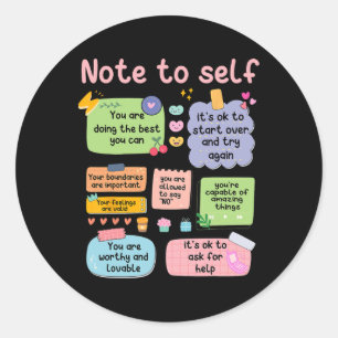 Note To Self Mental Health School Psychologist 2 Classic Round Sticker