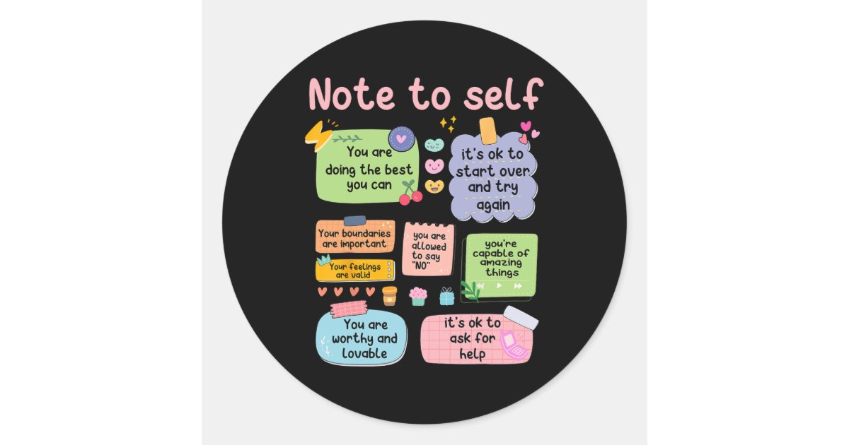 Note To Self Mental Health School Psychologist 2 Classic Round Sticker ...