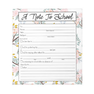 Note to Teacher Notepad, School Absence Excuse