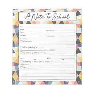 Note to Teacher Notepad, School Absence Excuse