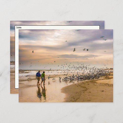 Note Tranquil Sunset Florida Beach Couple Walking