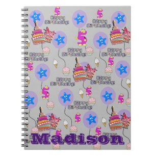 Notebook, #5 Happy 5th Birthday Notes Gray Notebook