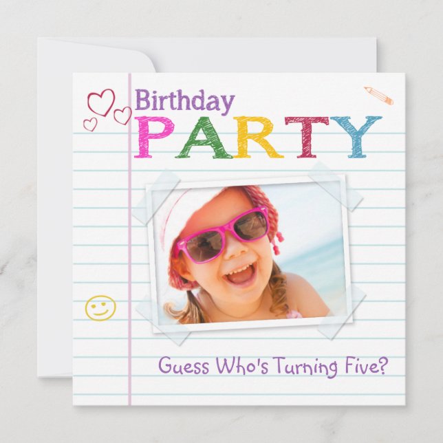 Notebook Doodle Birthday Party Invitations (Front)