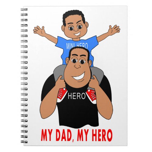notebook father son boy on dads shoulders cartoon