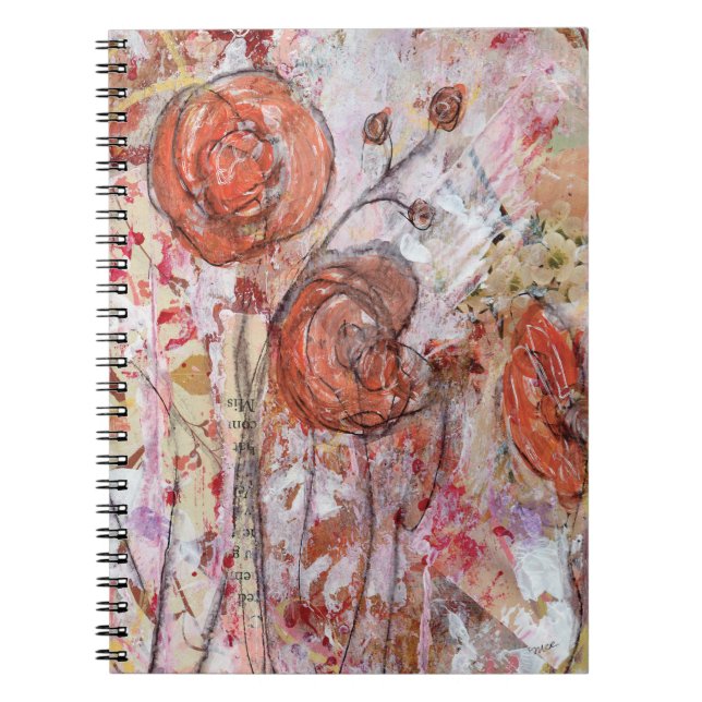 Notebook featuring mixed media floral art. (Front)
