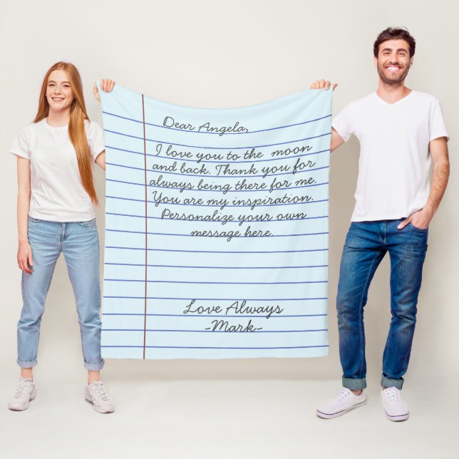 Notebook handwritten love letter or message custom fleece blanket (In Situ)