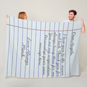 Notebook handwritten love letter or message custom fleece blanket