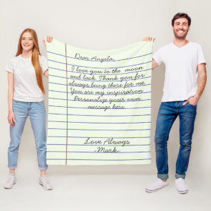Notebook handwritten love letter or message custom fleece blanket