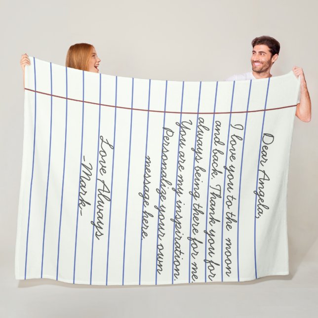Notebook handwritten love letter or message custom fleece blanket (In Situ)