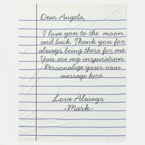 Notebook handwritten love letter or message custom fleece blanket