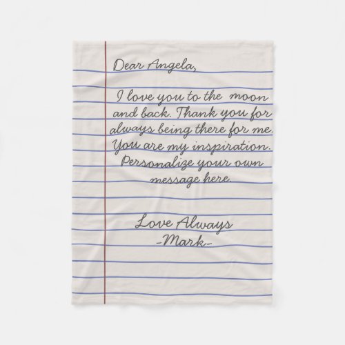 Notebook handwritten love letter or message custom fleece blanket