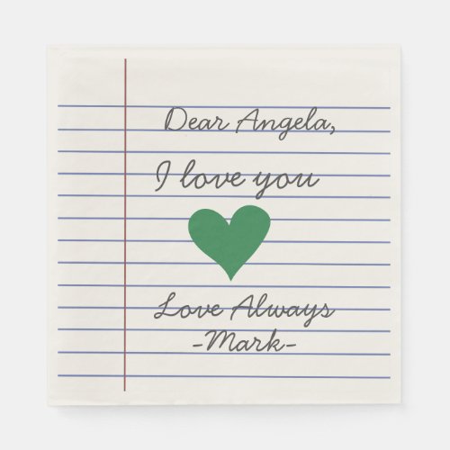 Notebook handwritten love letter or message custom napkins