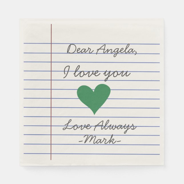 Notebook handwritten love letter or message custom napkins (Front)