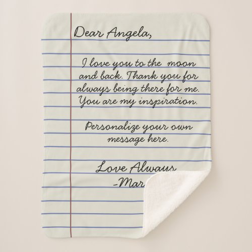 Notebook handwritten love letter or message custom sherpa blanket