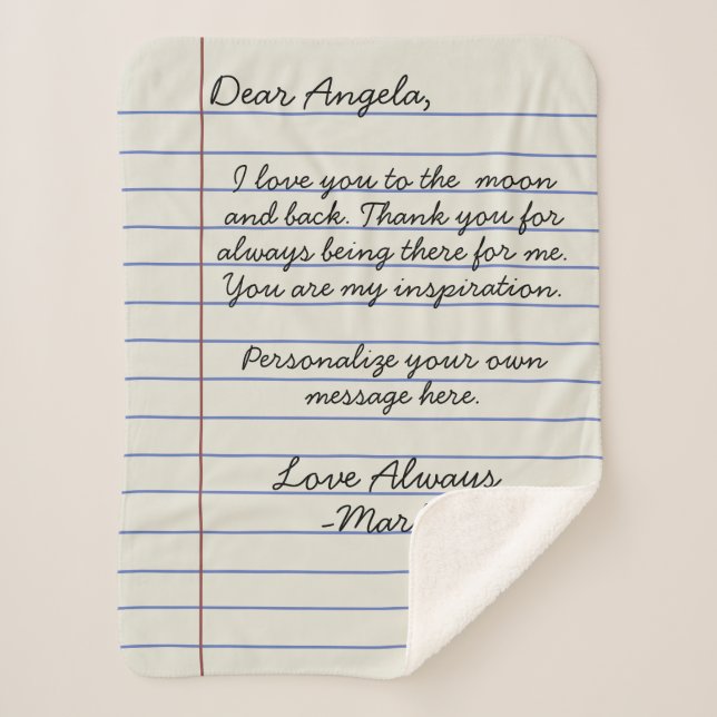 Notebook handwritten love letter or message custom sherpa blanket (Front)