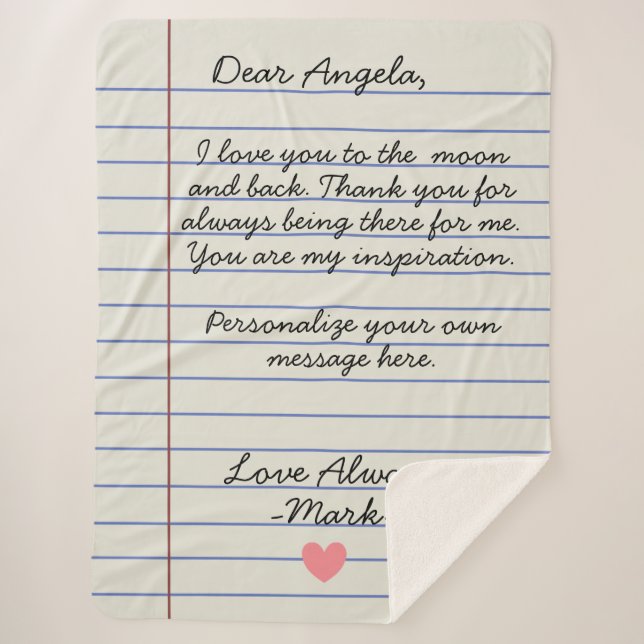 Notebook handwritten love letter or message custom sherpa blanket (Front)