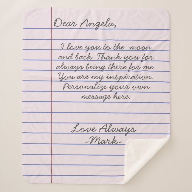 Notebook handwritten love letter or message custom sherpa blanket (Front)