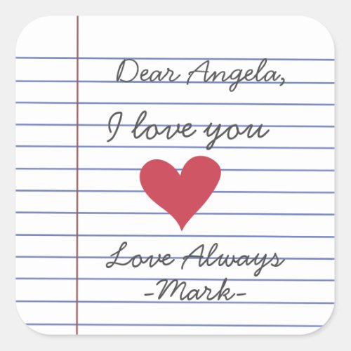 Notebook handwritten love letter or message custom square sticker