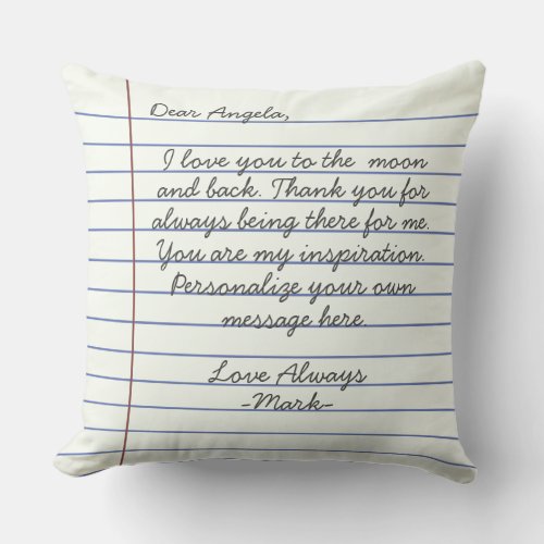 Notebook handwritten love letter or message custom throw pillow