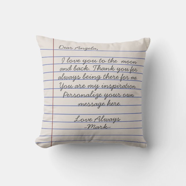 Notebook handwritten love letter or message custom throw pillow (Front)