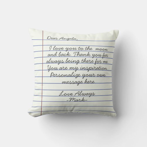 Notebook handwritten love letter or message custom throw pillow