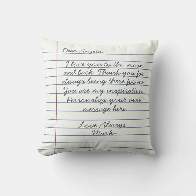 Notebook handwritten love letter or message custom throw pillow (Front)