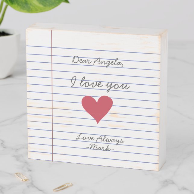 Notebook handwritten love letter or message custom wooden box sign (In Situ Horizontal)