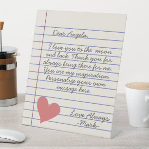 Notebook handwritten love letter or message pedestal sign