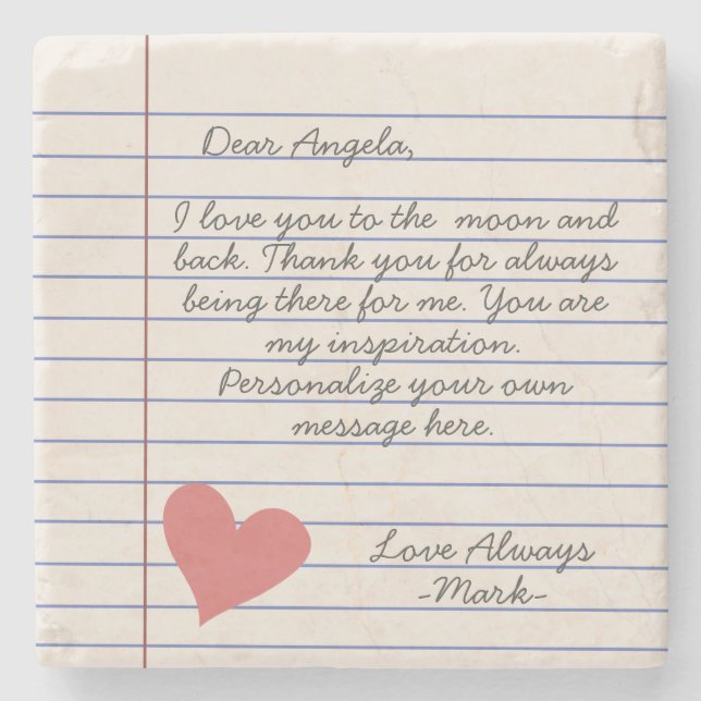 Notebook handwritten love letter or message   stone coaster (Front)