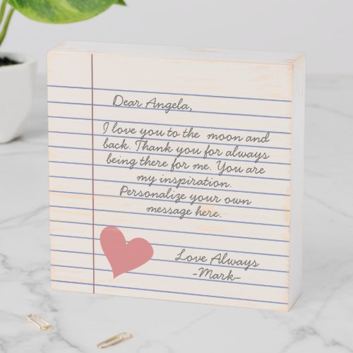 Notebook handwritten love letter or message   wooden box sign