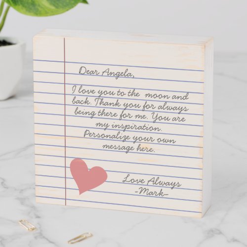 Notebook handwritten love letter or message    wooden box sign