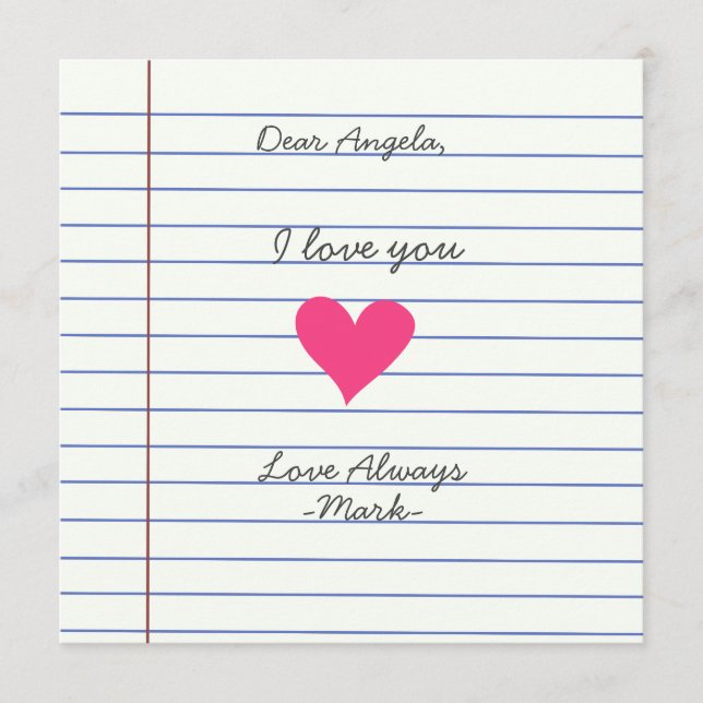 Notebook handwritten love letter personalized note advice card (Front)