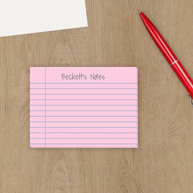 Notebook Lines Pink Add Your Name Post-it Notes (Creator Uploaded)