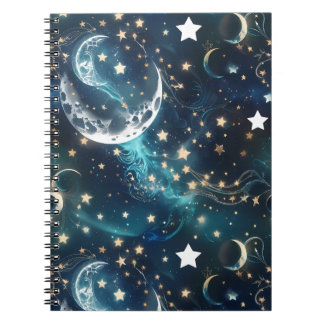 Notebook – Luxury Icy Blue Celestial Moon Phases