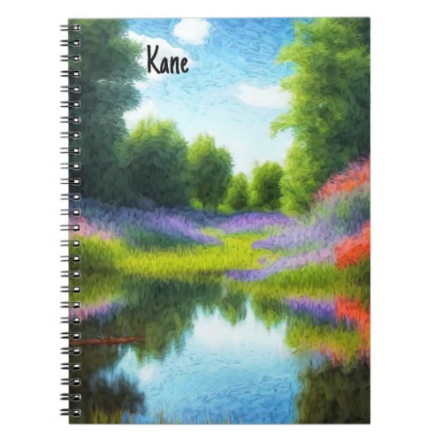 Notebook Painted A1 Image of Pond  Flowers