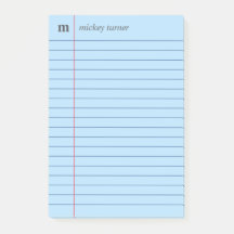 Notebook Paper Blue Add Your Name & Initial
