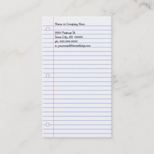 notebook paper business cards