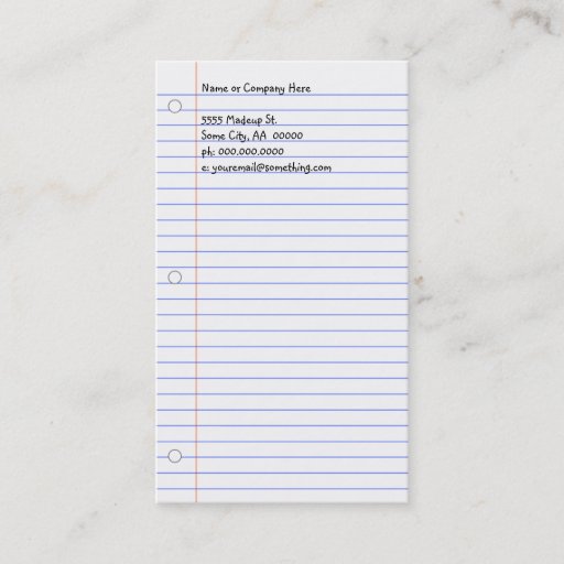 Customizable notebook paper business cards