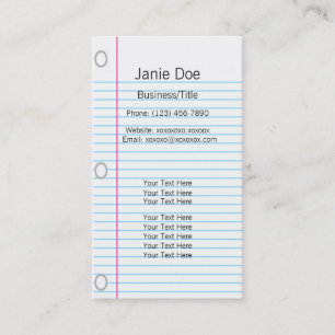 Notebook Paper Business Card