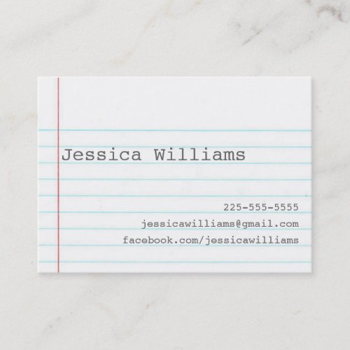 Notebook Paper Business Card