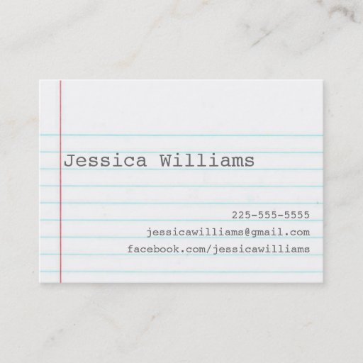 Customizable Notebook Paper Business Card