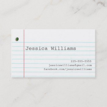Notebook Paper Business Card by fancybusiness at Zazzle